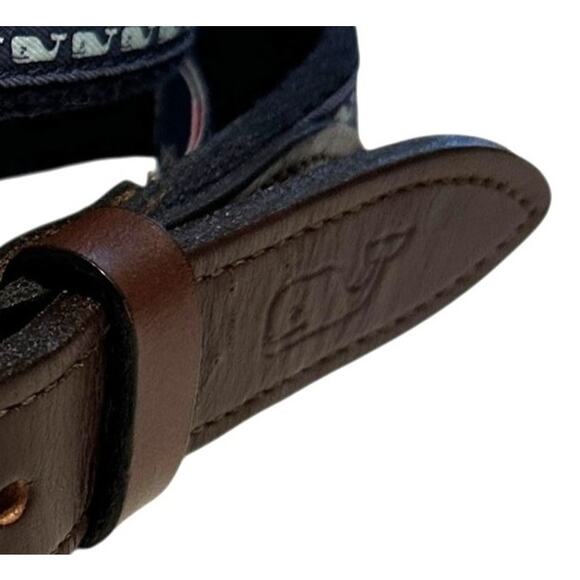 Vineyard Vines Whale Club Leather Belt Mens Size 28 Cowhide Solid Brass Buckle - Picture 5 of 9